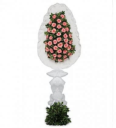 Tek Katlı Büyük Pembe Gerbera Çiçekleri Çelenk